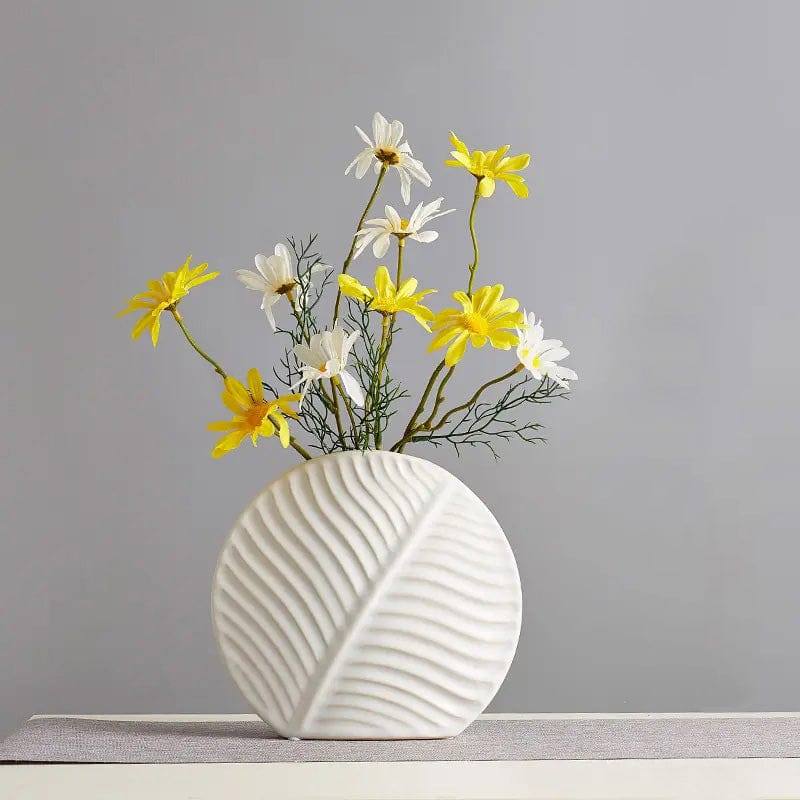 Leaf Slim Ceramic Vase - White