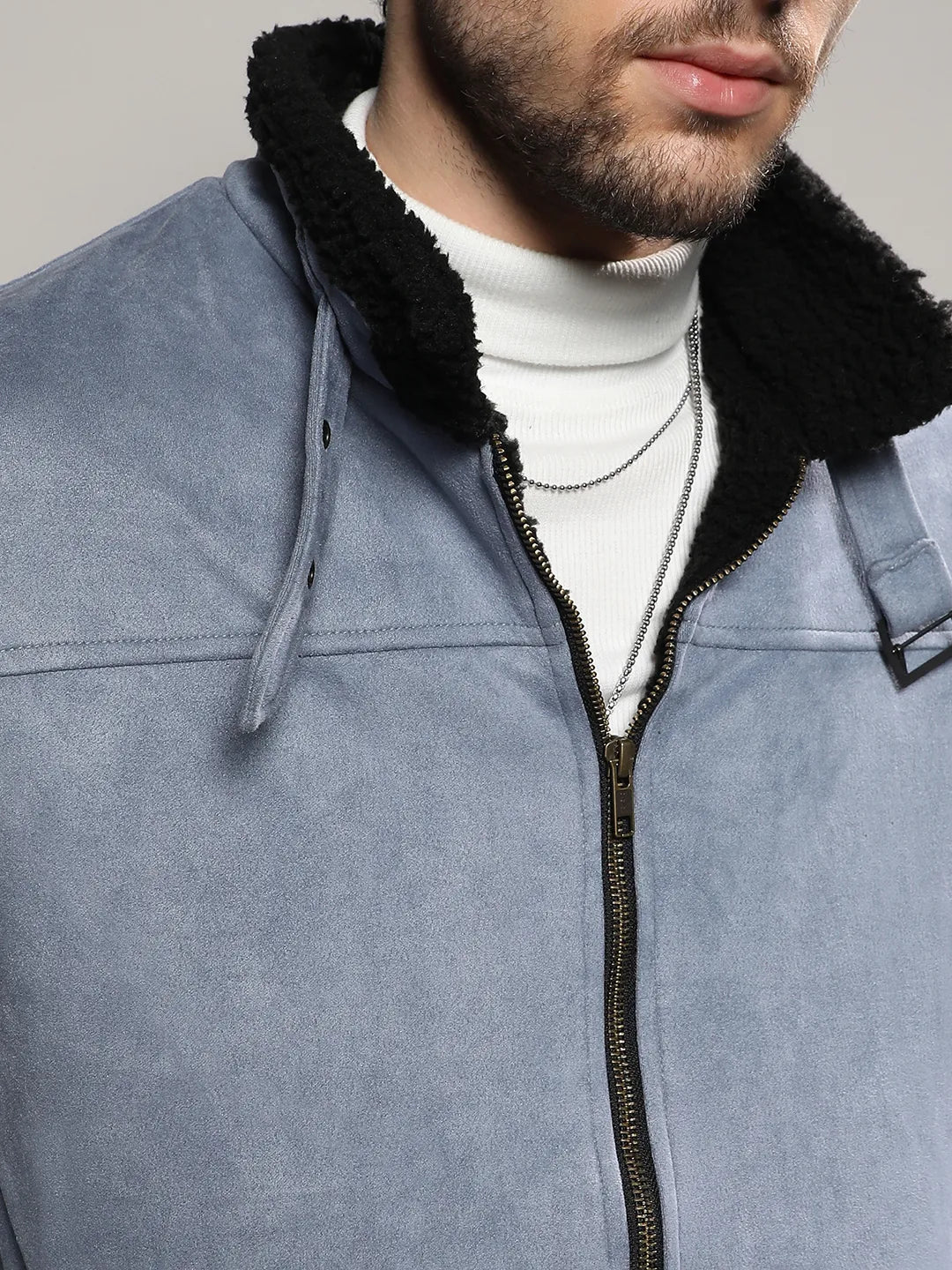 Fur-Lined Suede Bomber Jacket