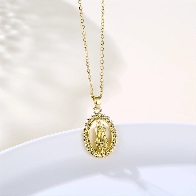 Stainless Steel Titanium Steel 18K Gold Plated INS Style Plating Inlay Human Faith Zircon Pendant Necklace