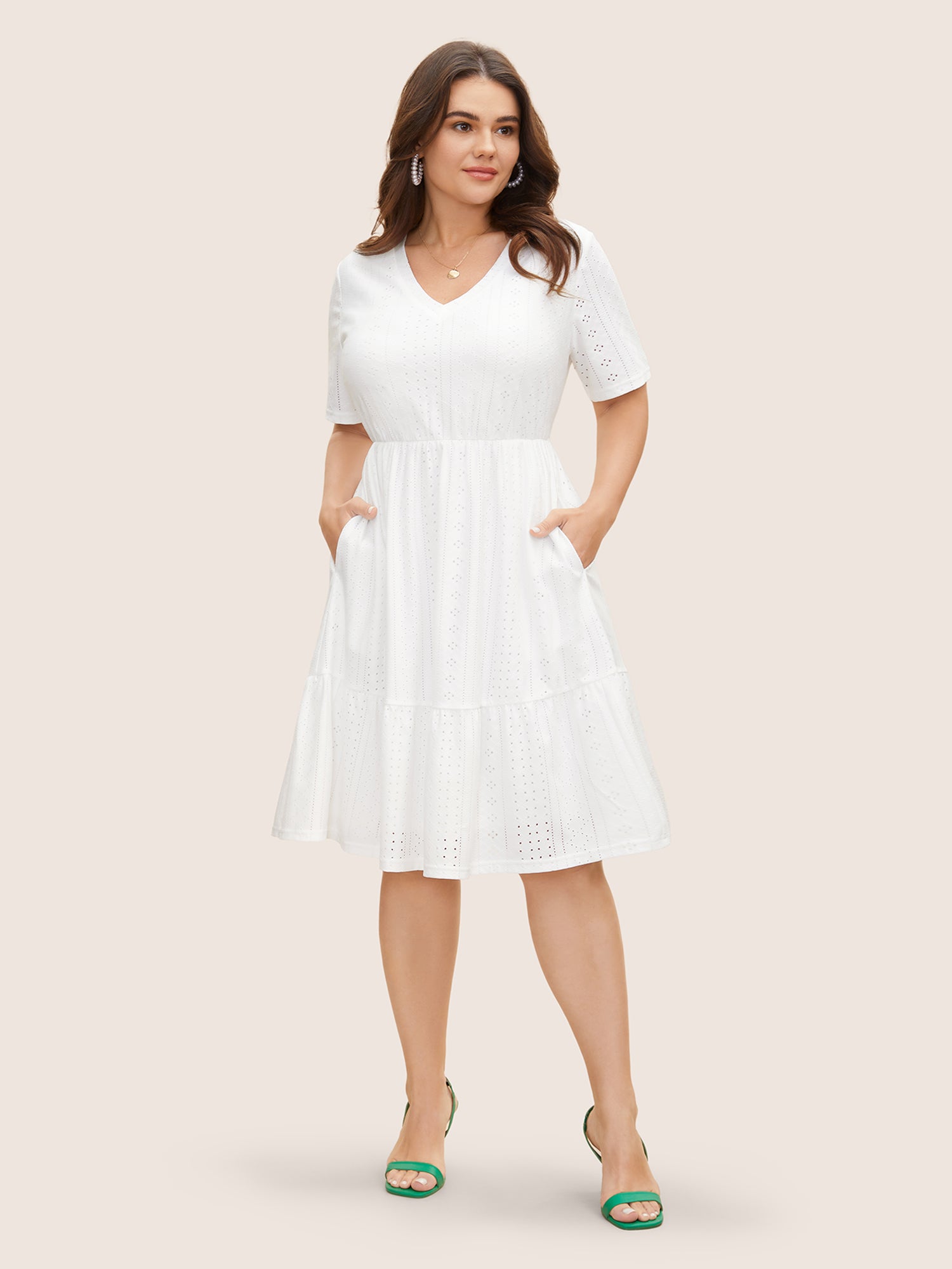 Plain Broderie Anglaise Elastic Waist Dress