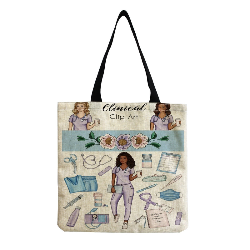 Women's Cotton And Linen Letter Nurse Heart Shape Classic Style Square Open Tote Bag