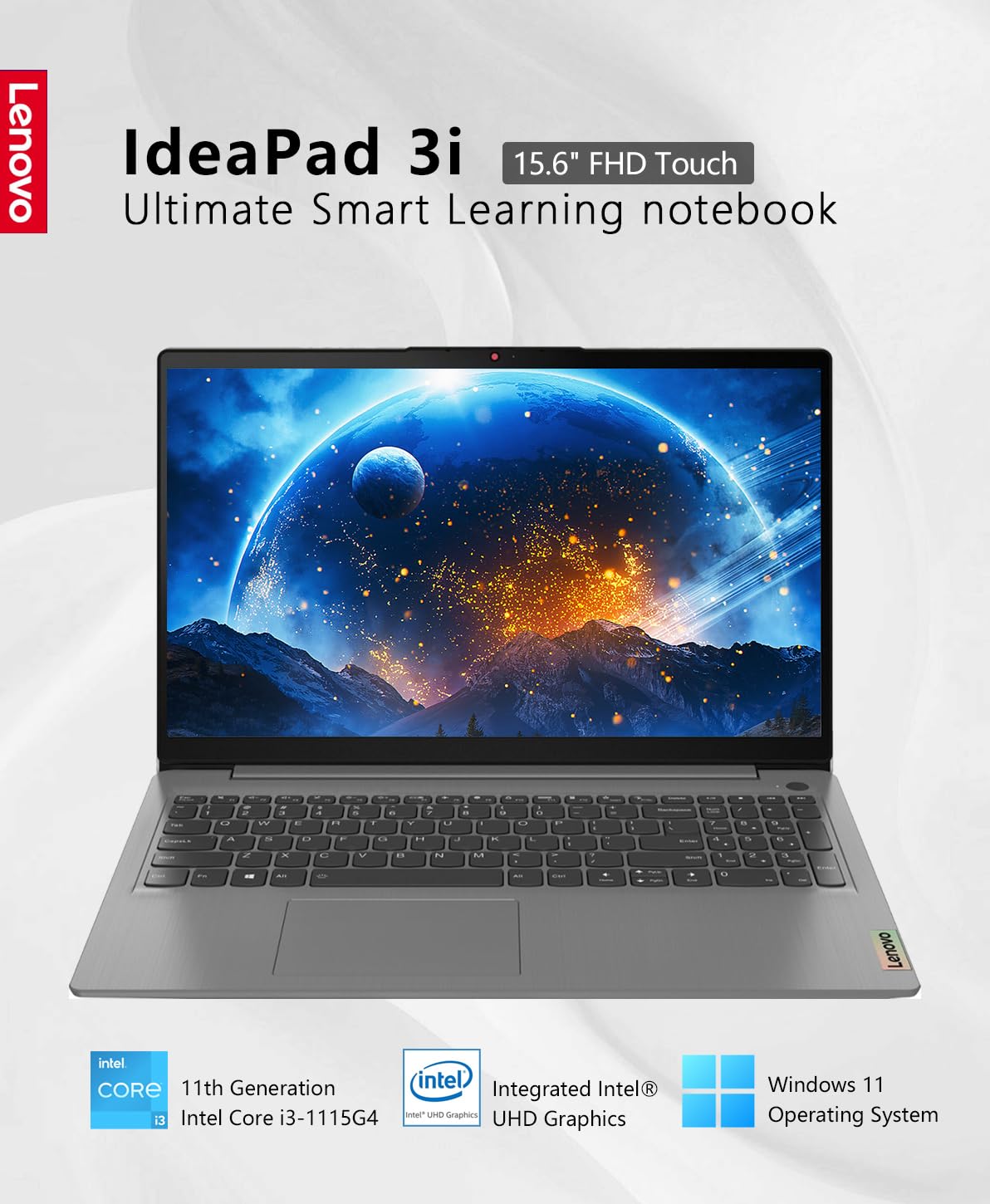 Lenovo Laptop Ideapad 3i 2023, pantalla táctil FHD de 15.6 pulgadas, RAM DDR4 de 12 GB, procesador Intel Core i3-1115G4 de 11ª generación, SSD de 256 GB, HDMI, cámara web, Wi-Fi6, Bluetooth, Win11