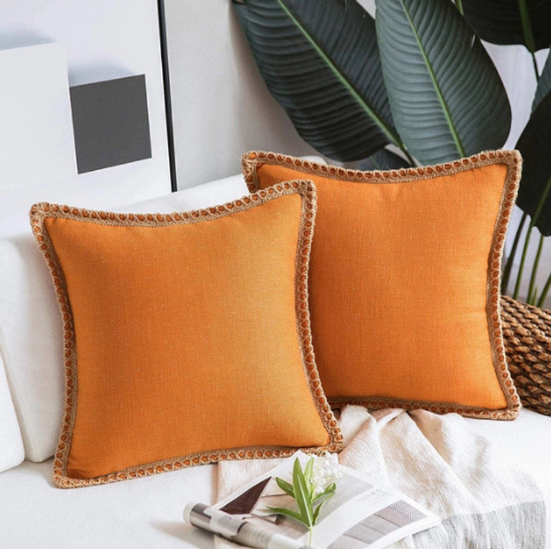 Solid Color Simple Comfortable Linen Edge Sofa Pillowcase Linen Cloth Ruffled Nordic Light Luxury Pillow Cushion Cover