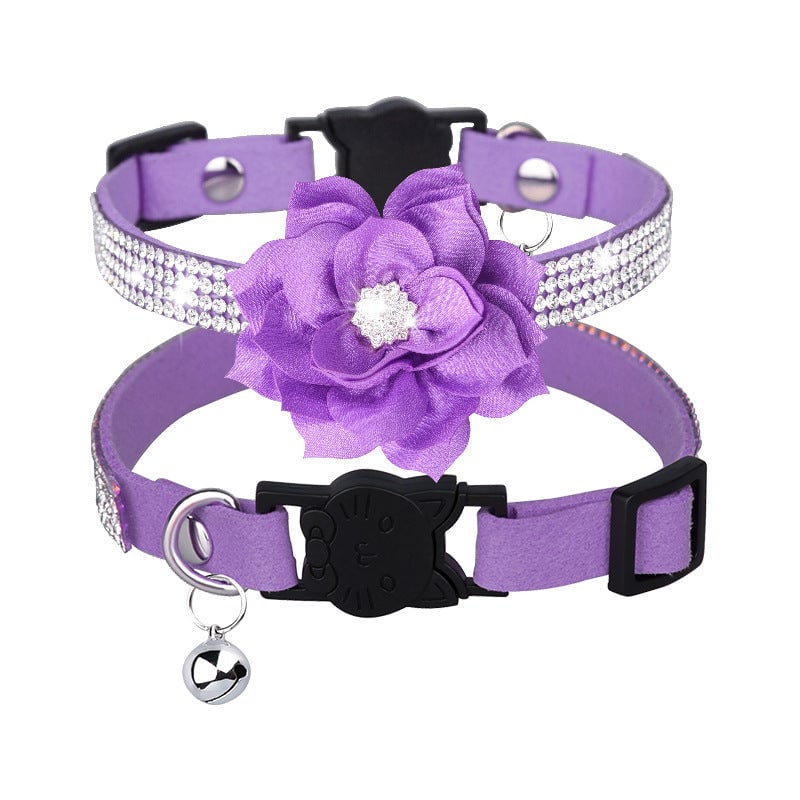Rhinestone Flower Bell Pet Collar