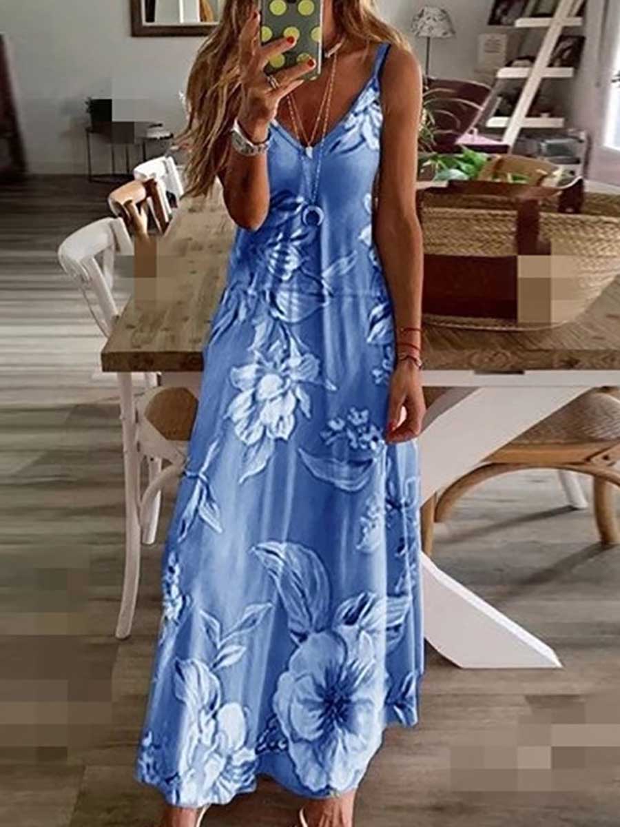 Slim Long Floral Halter Dress