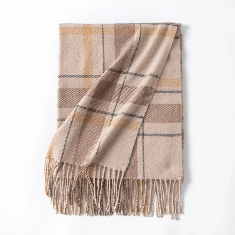 Women's Elegant Minimalist Plaid Imitation Cashmere Tassel Scarf