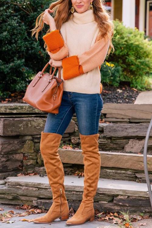 Pumpkin Oversized Color Block Sweater