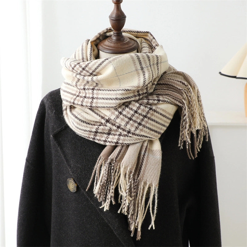 New Plaid Artificial Cashmere Scarf Autumn And Winter Simple All-Matching Warm Scarf Women's Thickened Tassel Shawl