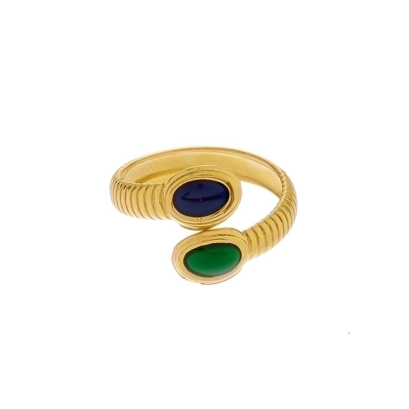 Vintage Style Color Block Stainless Steel 18K Gold Plated Plating Open Rings