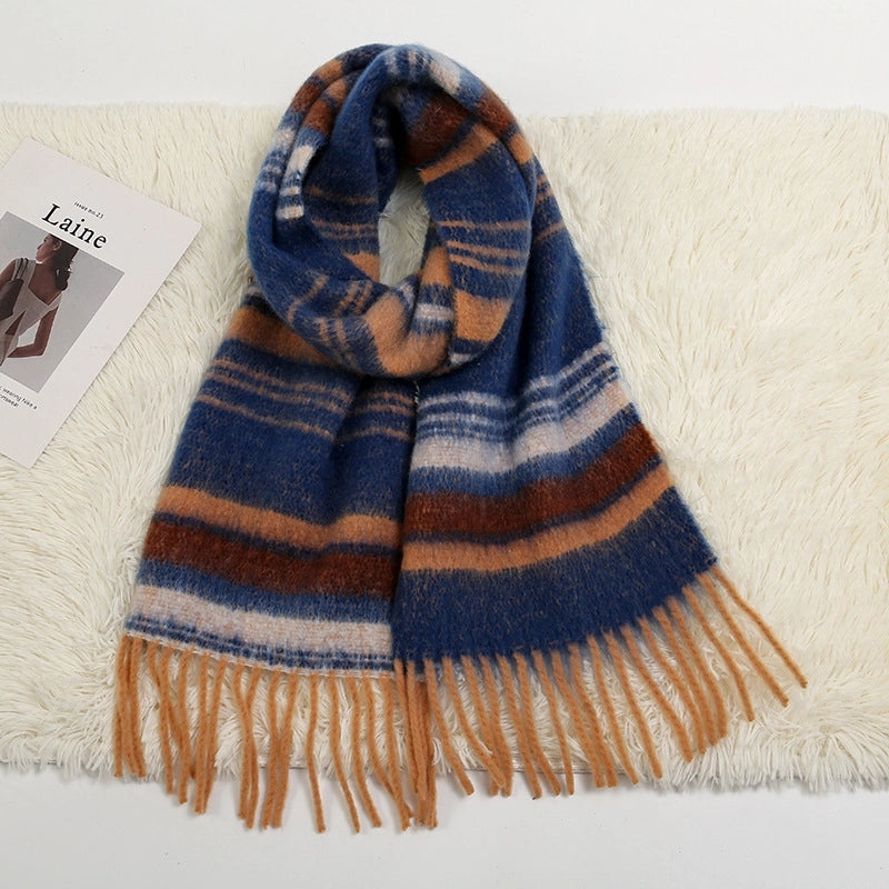 Stripe High-Grade Printed Tassel Scarf For Men And Women Retro Easy Matching Fashion Cashmere-like Shawl Scarf