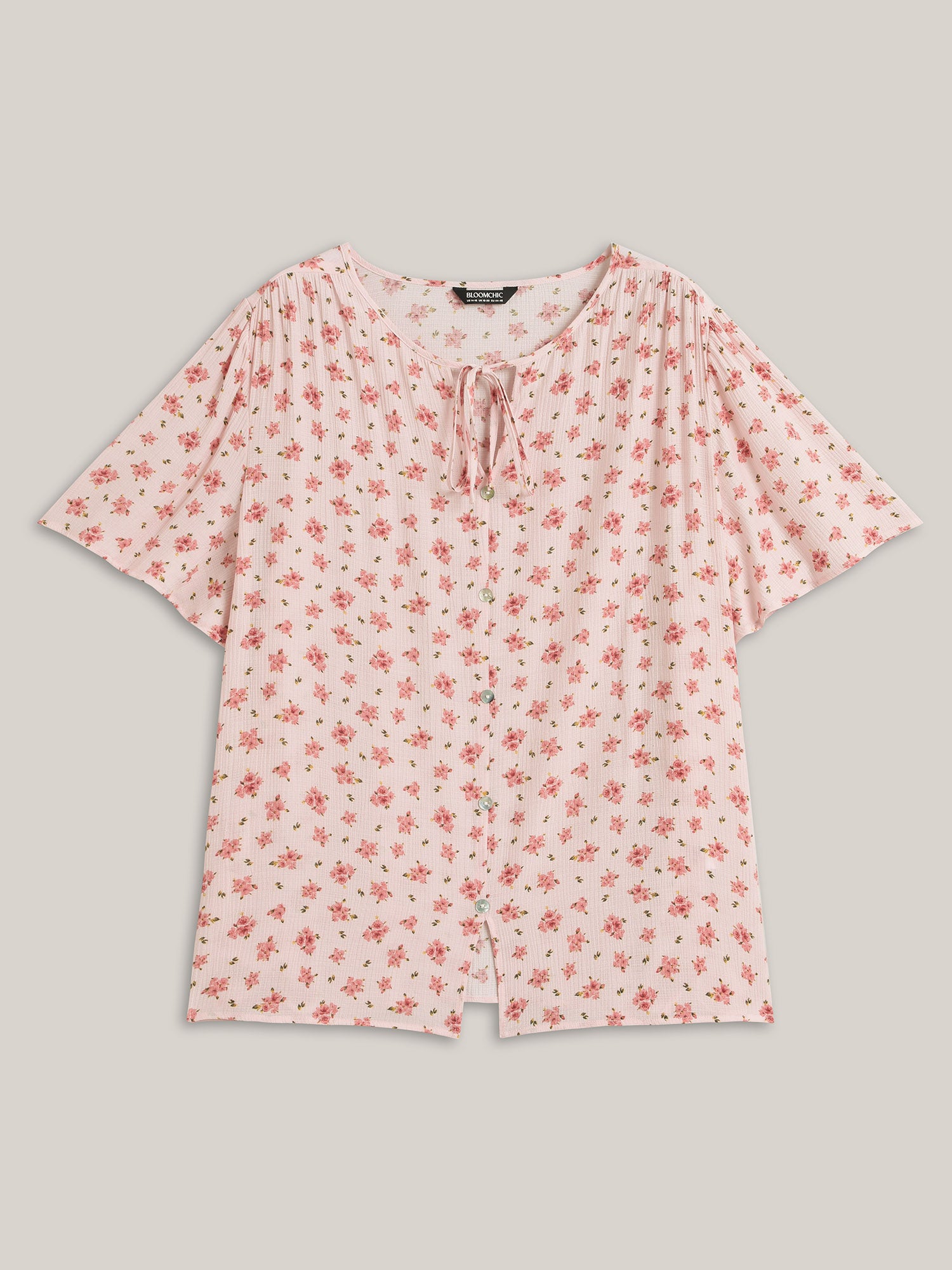 Blushing Floral Print Button Detail Blouse