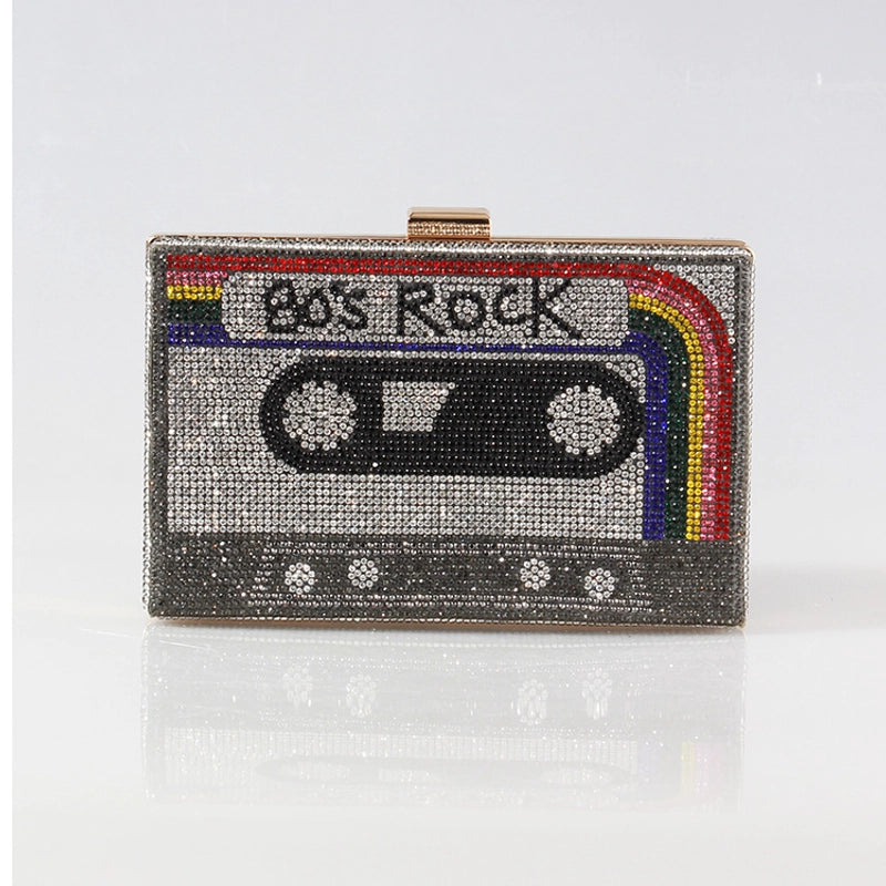 Black Dark Grey Metal Letter Square Clutches