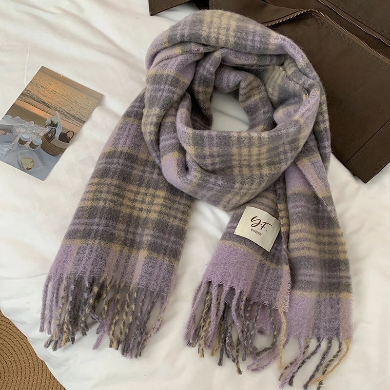 Women's Vintage Style Plaid Polyester Scarf