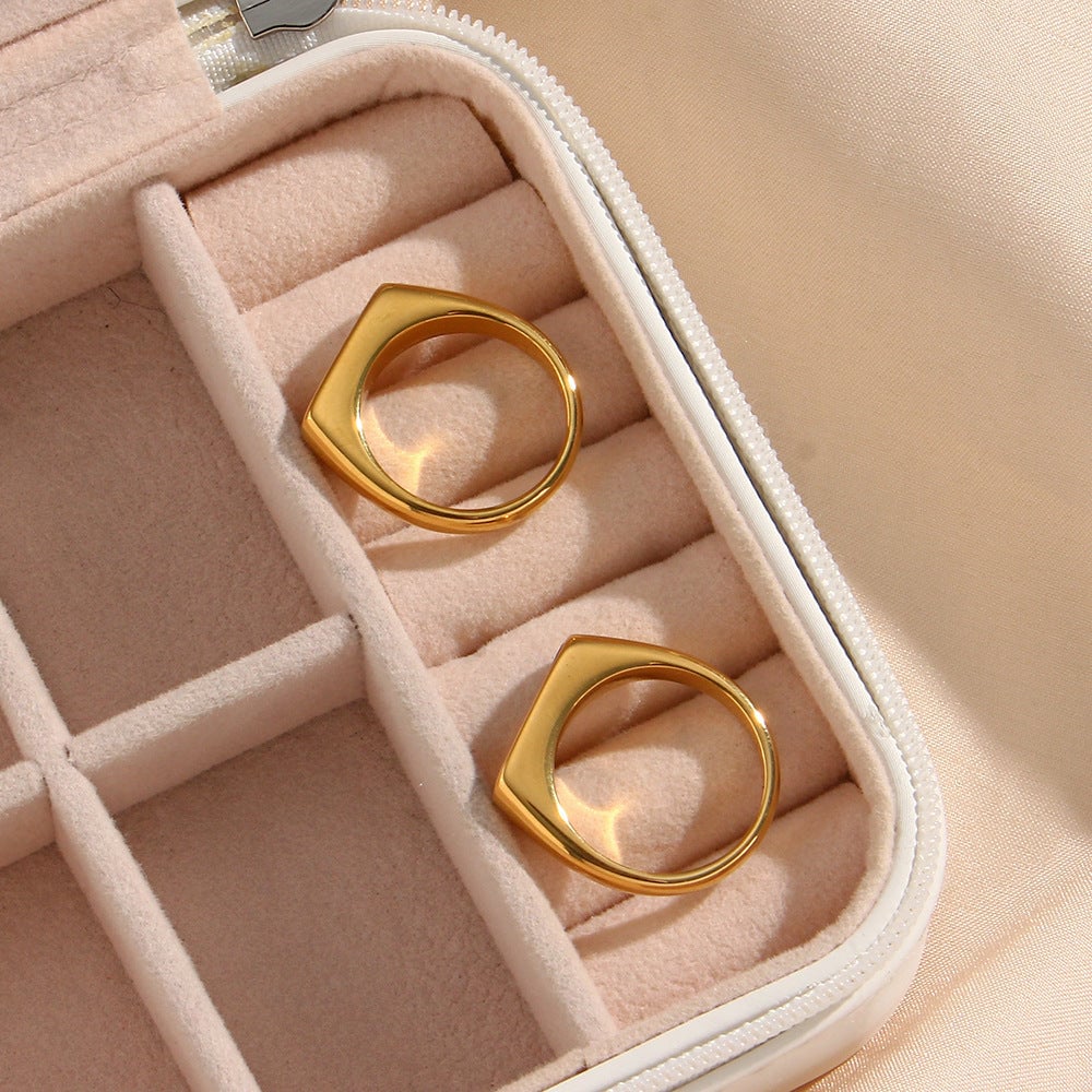 Women Fashion Quadrilateral Round Geometric Stainless Steel 18K Gold Plated Rings