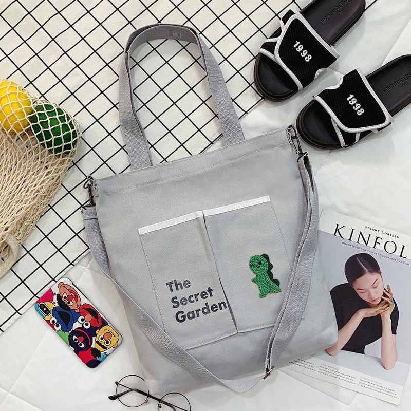 Women's Large Canvas Animal Fruit Basic Zipper Canvas Bag
