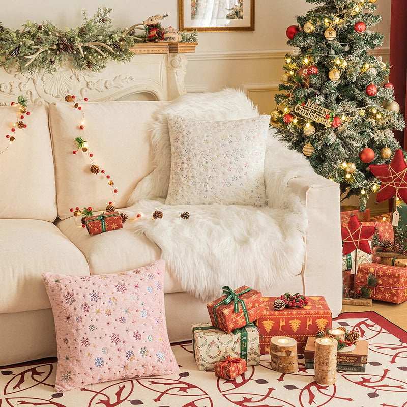 Christmas Minimalist Classic Style Snowflake Plush Pillow Cases Couch & Sofa Decor