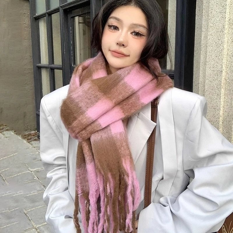 Women's Lady Minimalist Lattice Imitation Cashmere Scarf