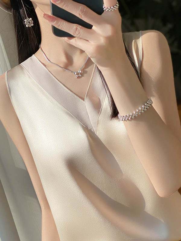 Loose Sleeveless Solid Color V-Neck Vest Top