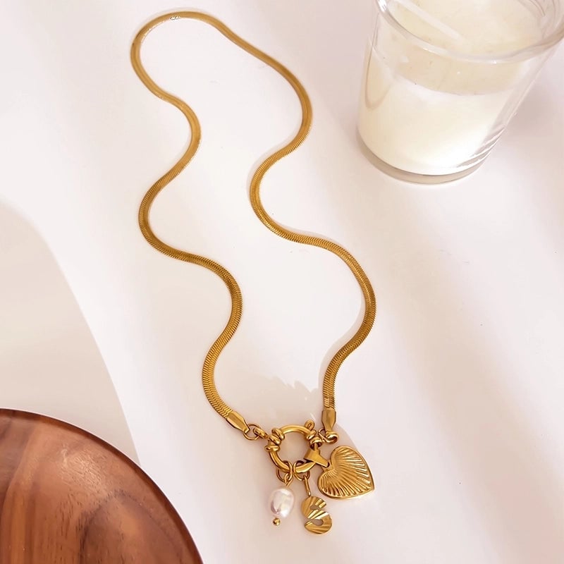 Minimalist Commute Letter Heart Shape 316L Stainless Steel  Freshwater Pearl 18K Gold Plated Stainless Steel Necklaces