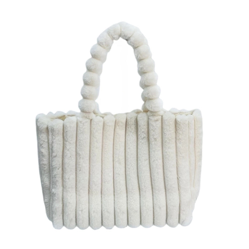 Women's Large Autumn&winter Plush Solid Color Basic Square Magnetic Buckle Shoulder Bag Tote Bag
