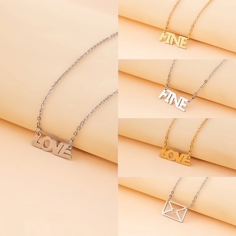 Minimalist Letter Stainless Steel Metal Pendant Necklace