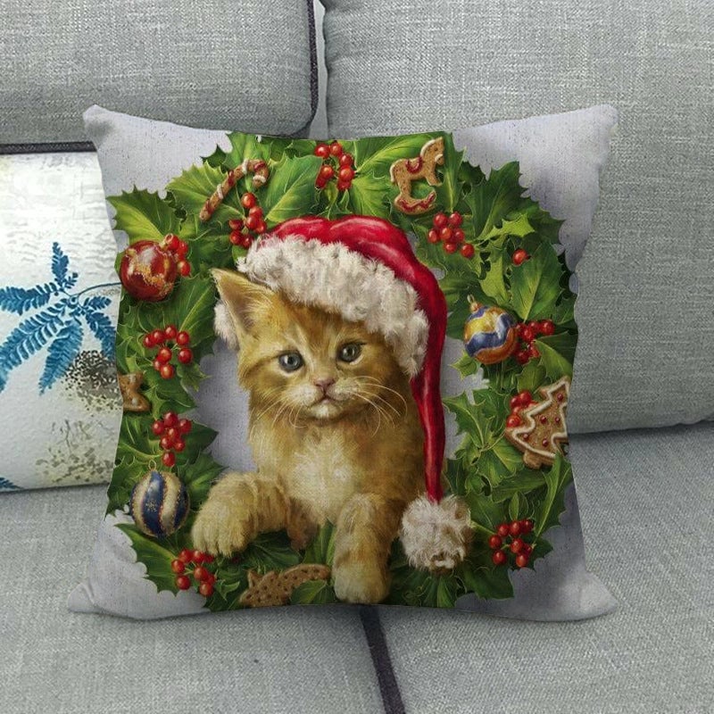 Christmas Modern Style Classic Style Christmas Tree Santa Claus Dog Linen Pillow Cases Couch & Sofa Decor
