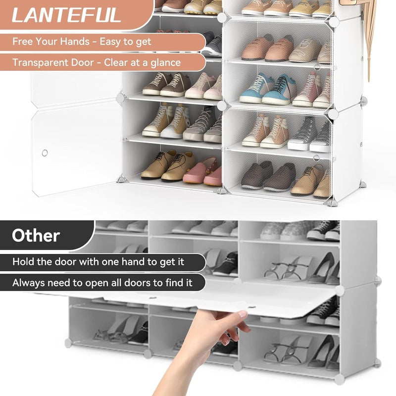 2 Column 8 Layer 8 Door Shoe Rack. Portable Shoe Rack with Door