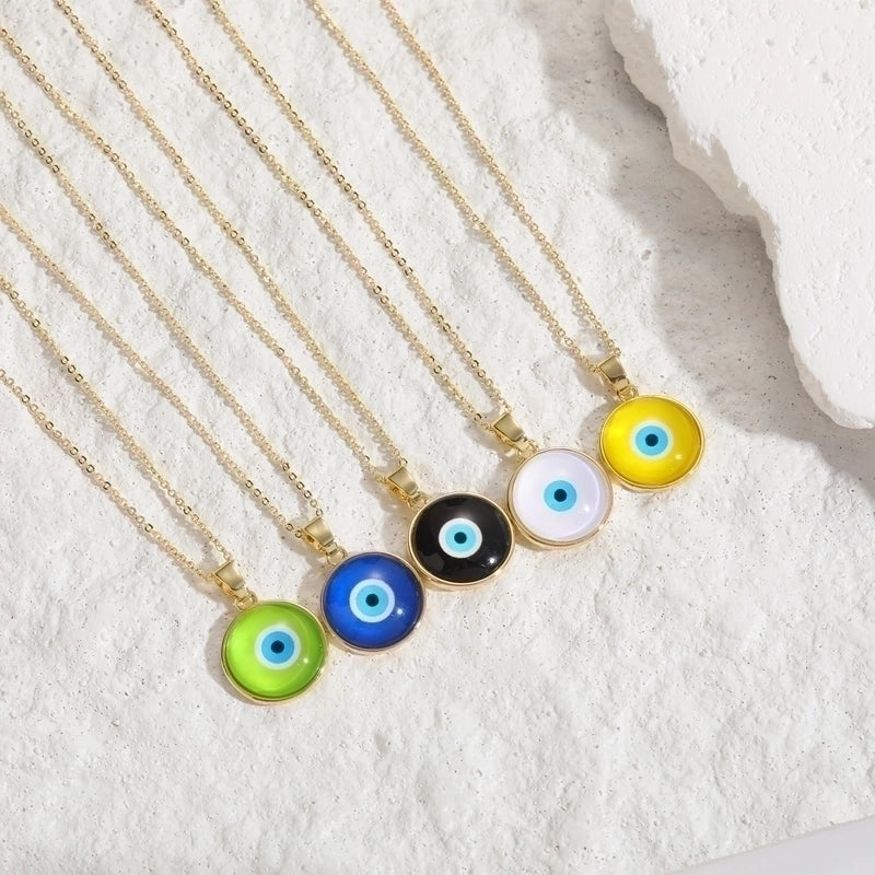Elegant Lady Classic Style Devil's Eye Copper Enamel Plating 14k Gold Plated Pendant Necklace