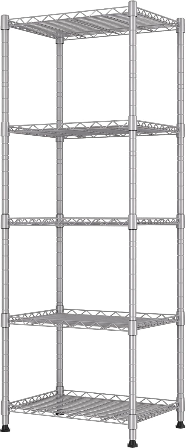 REGILLER 5-Wire Shelving Metal Storage Rack Adjustable Shelves,Standing Storage Shelf Units for Laundry Bathroom Kitchen Pantry Closet(Black,11.8