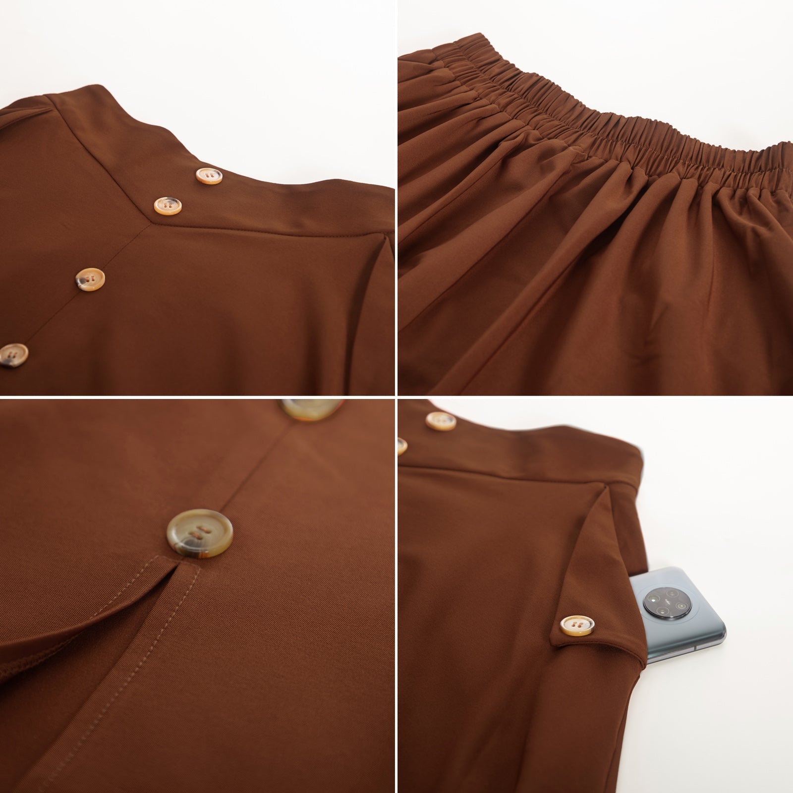 Fans Look of Vintage Front Slit Swing Skirt High Waist Buttons Decorated Skirt