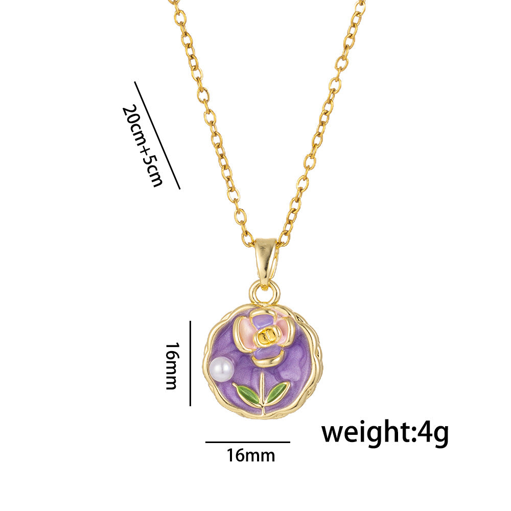Copper Pendant Enamel Flower Necklace Female Fashion Niche Clavicle Chain