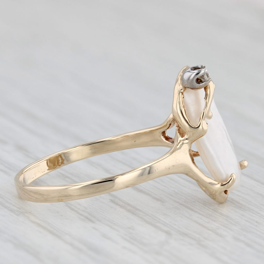 Baroque Freshwater Pearl Diamond Ring 10k Yellow Gold Size 7