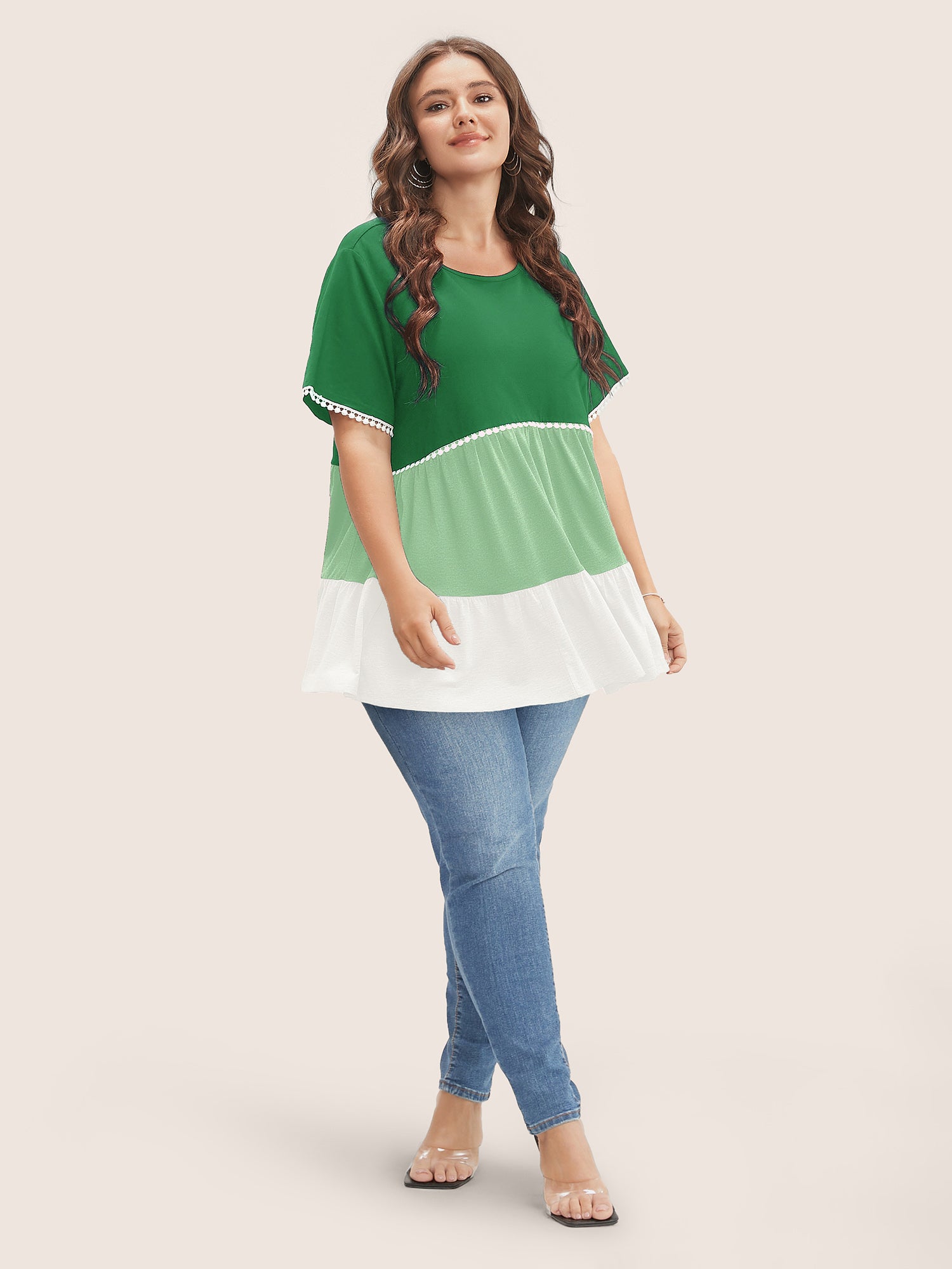 Colorblock Contrast Ruffle Tiered T-shirt