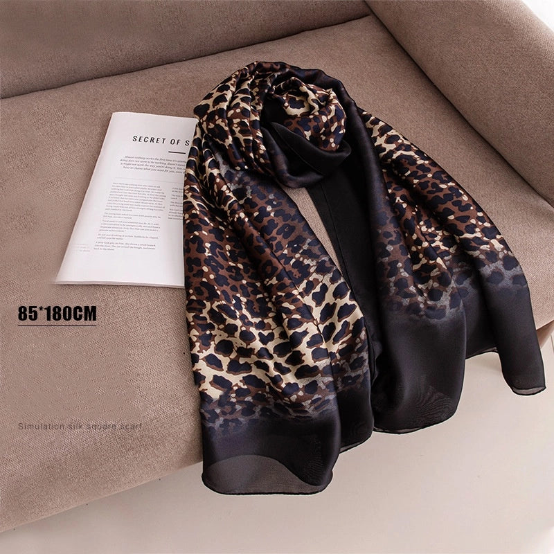 Women's Elegant Leaf Flower Leopard Polyester Silk Scarf