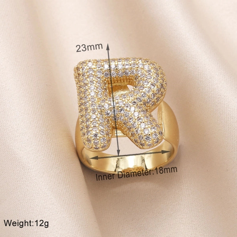 Copper 18K Gold Plated Modern Style Minimalist Plating Inlay Letter Zircon Open Rings