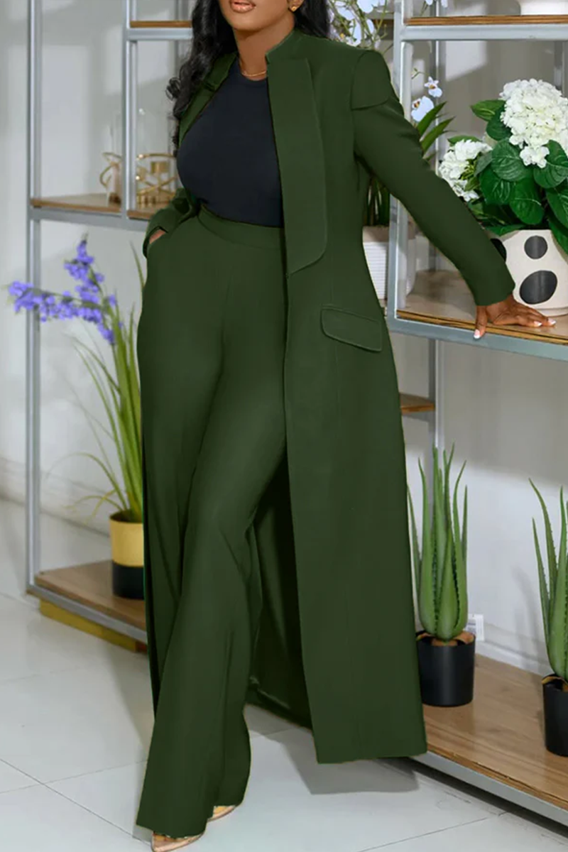 Casual Solid Color Cardigan Pants Long Sleeve Two Pieces