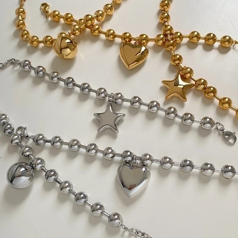 Vacation Modern Style Pentagram Round Heart Shape 304 Stainless Steel 16K Gold Plated White Gold Plated Gold Plated Plating Bracelets Necklace