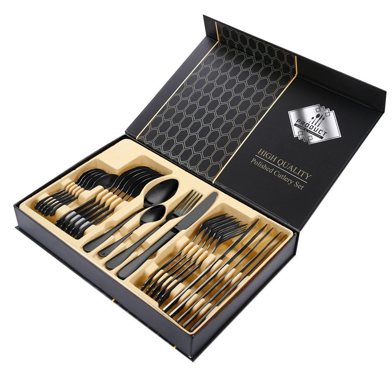 1010 Stainless Steel Tableware 24-piece Golden Steak Knife. Fork And Spoon Gift Box Western Tableware Suit