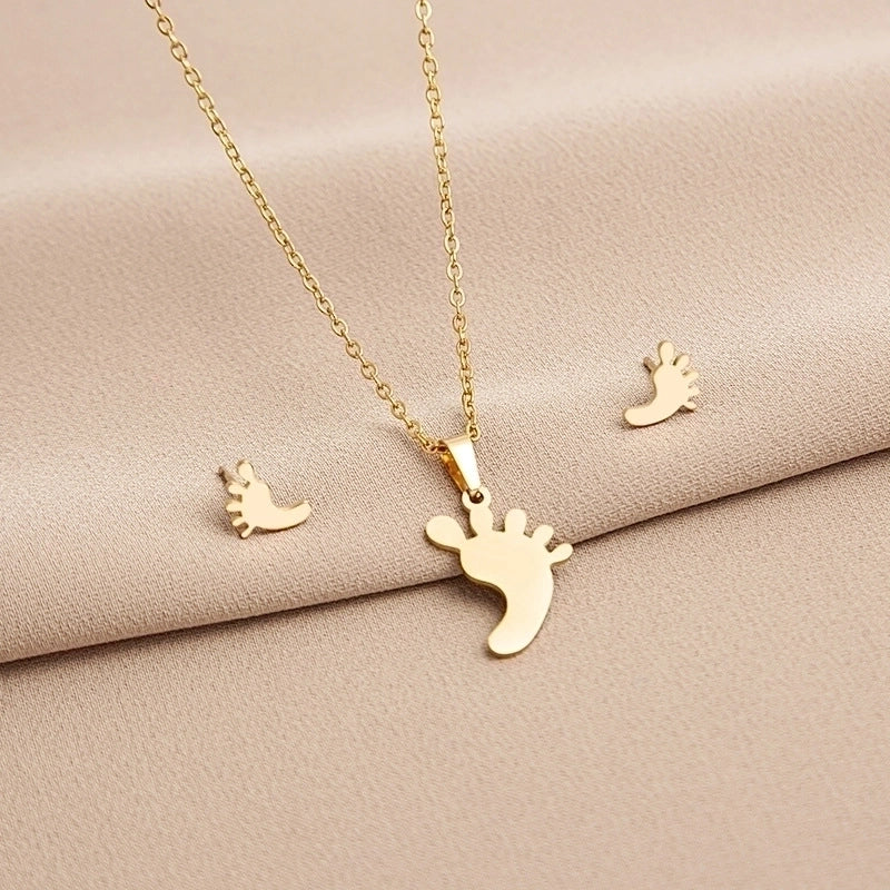 Fashion Cross Leaves Eye Stainless Steel Plating Jewelry Set 2 Pieces