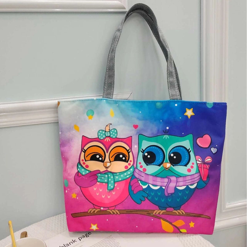 Women's Large Canvas Animal Cat Butterfly Basic Classic Style Square Zipper Canvas Bag