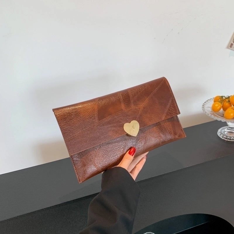 Women's All Seasons Pu Leather Color Block Vintage Style Square Magnetic Buckle Clutch Bag