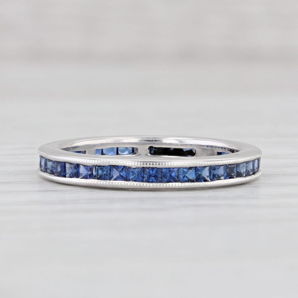 0.75ctw Blue Sapphire Eternity Band 18k White Gold Size 5 Wedding Ring