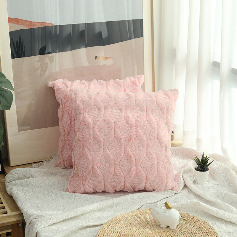 18 Home Decor Fluffy Sofa Cushion Cover Geometric Pillowcase Furry Pillow UK