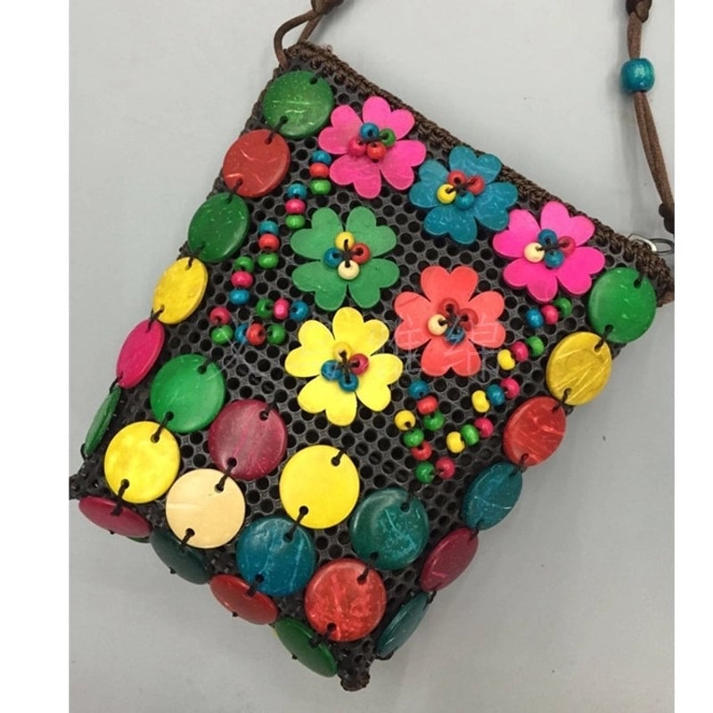 Women's Medium Polyester Flower Vacation Zipper Straw Bag
