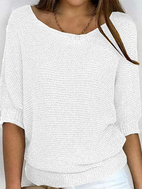 Loose Plus Size Solid Color Split-Joint Round-neck Sweater Tops