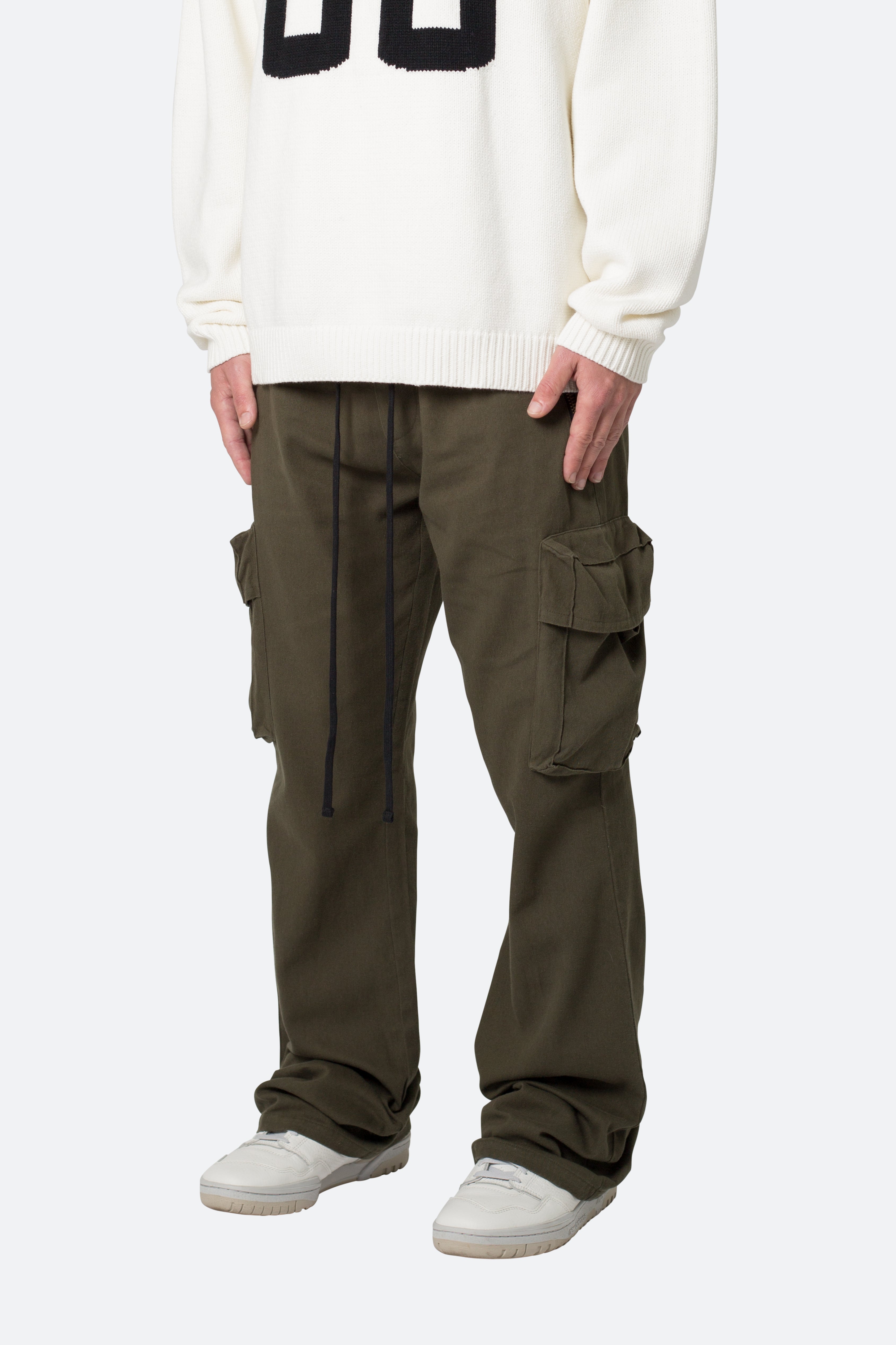 Drawcord Flare Cargo Pants - Olive