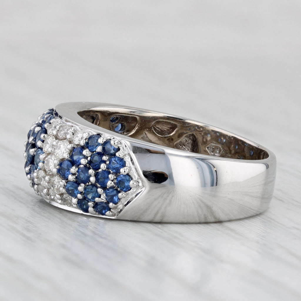 1.77ctw Blue Sapphire Diamond Cluster Ring 14k White Gold Size 8