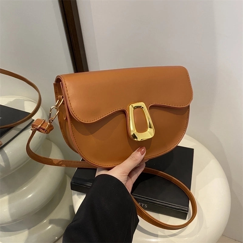 Women's Pu Leather Solid Color Elegant Flip Cover Shoulder Bag