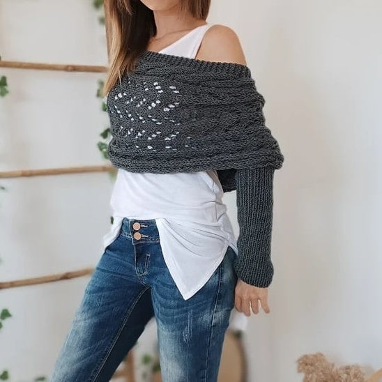 🥰HOT SALE🥰Women's Knitted Cut-Out Shawl Poncho Wrap