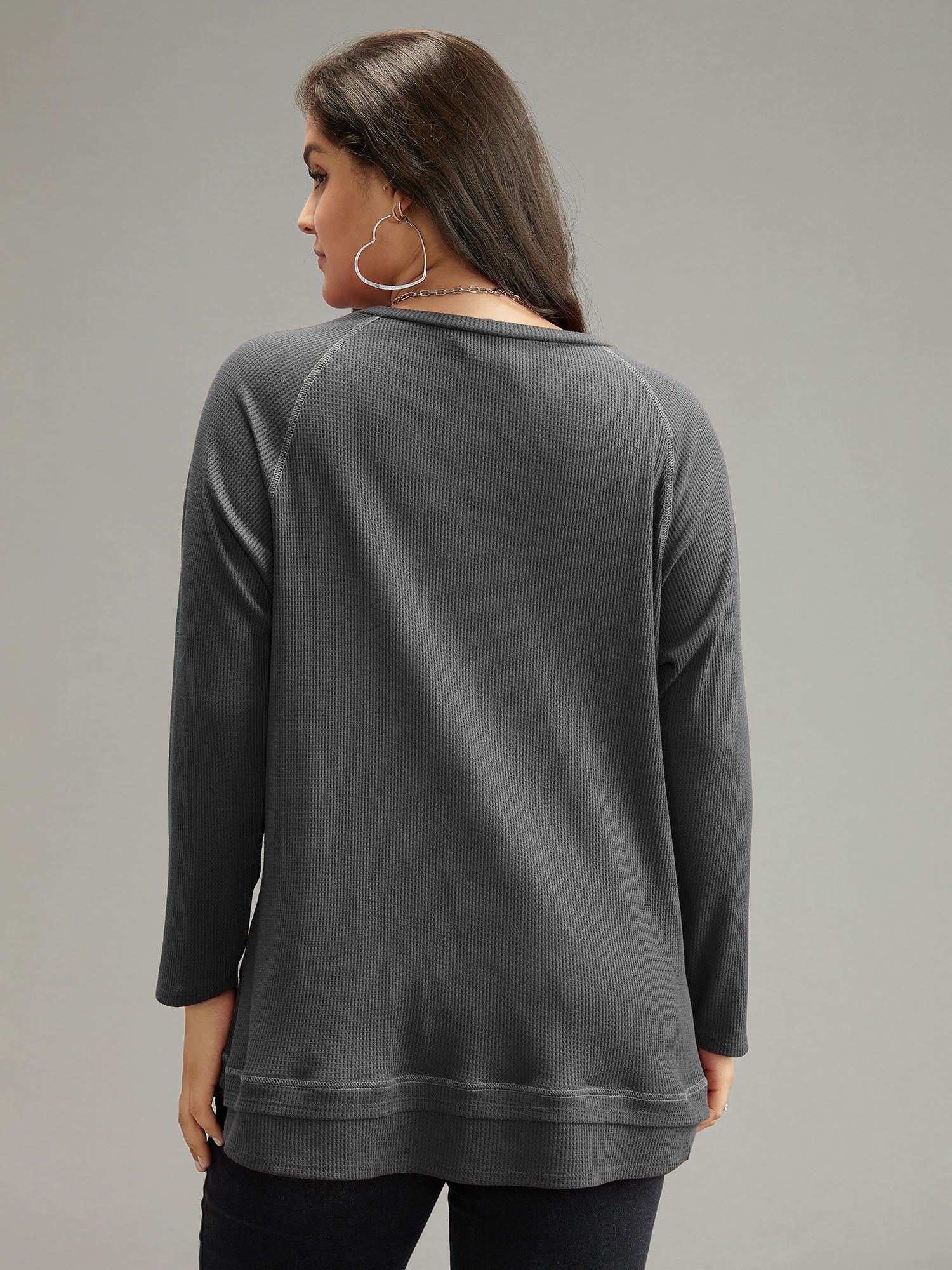 Plain Textured Stitch Raglan Sleeve Sweatshirt